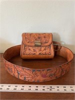 Hand tooled leather purse and belt
