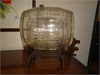 Glass Keg Barrel on wood stand, 6"d x 8"l