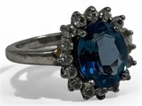 Ladies Blue Topaz & CZ .925 Silver Ring