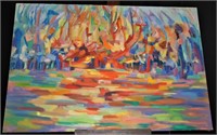 Large Midcentury Abstract Oil On Canvas K. Muelder