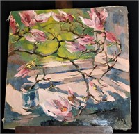 Vintage Magnolia Still Life Oil On Canvas E. V. 47