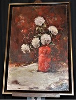 Mid Century Floral Oil On Canvas M. Hart