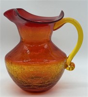 Amberina Red Orange Crackle Glass Pitcher