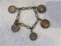 VINTAGE CHARM BRACELET WITH FRENCH COINS 7"
