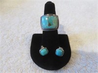HEAVY STERLING SILVER TURQUOISE RING SZ 6 AND