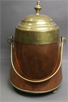BRASS AND COPPER FOOTED POT WITH LID 10X14X10