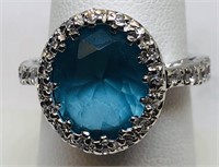 STERLING SILVER CZ WITH AQUA COLOR STONE RING