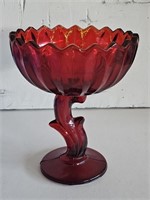 VTG INDIANA GLASS RUBY RED LOTUS BLOSSOM CANDY