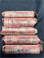 5 Rolls of Lincoln Pennies Dated 1910-1919