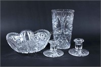 Sunburst Crystal Vase, Bowl & Candle Sticks