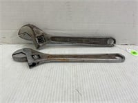 TWO 12" ADJUSTABLE WRENCHES - CRESENT TOOL AND J.