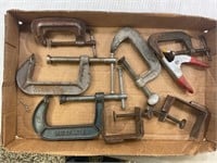 ASSORTMENT OF C CLAMPS, LARGE BAR CLAMP, AND TWO