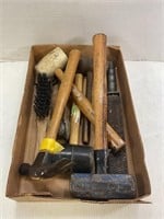 LARGE ASSORTMENT OF HAMMERS, WOOD MALLETS, CLAW
