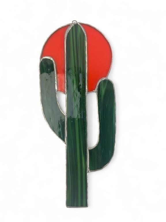 Stained Glass Orange & Green Cactus