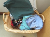 large basket socks sheets hat blanket