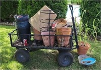 Garden Wagon w Dump Bar and Clay Pots