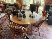 Wooden round dining table w/ spindle back chairs