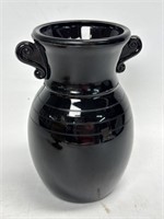 L.E. Smith Black Amethyst Banded Glass Vase 6