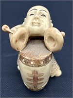 Drum-Playing Buddha Miniature Figurine