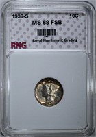 1939-S MERCURY DIME RNG SUPERB GEM+ FSB