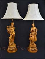 Pair "Bronzed" Figural Table Lamps 35"h