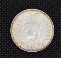 1939 Eygpt King Farouk Unc 5 Piastres Silver Coin