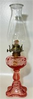 UNIQUE ANTIQUE BULLSEYE PINK GLASS OIL LAMP