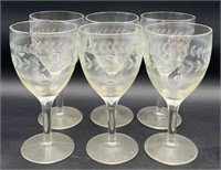 6 Etched Wine Glasses