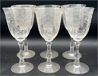 6 Etched Wine Glasses