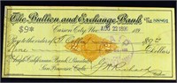 Carson City, Nv- Bullion And Exchange Bank $9 1899