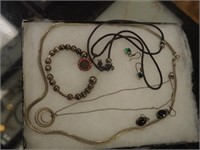 A group of sterling silver including necklaces,