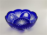Magnificent cobalt blue cut to clear bowl, 10"
