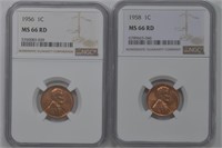 2- Lincoln Head Cents Graded (1956-1958)