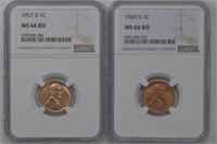 2- Lincoln Head Cents Graded (1945-S, 1957-D)
