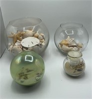 4 Glass Fish Bowls Full Seashells