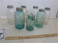 (2) 2 Qt Aqua Green Fruit Jars w/ Zinc Lids