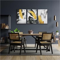 Abstract Canvas Wall Art 3 Pc - Black and Gold