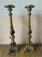 Tall Pair of Regency Style Brass Candle Sticks