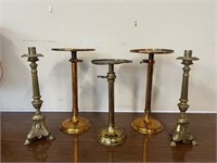 Pair of Ecclesiastical Candle Sticks and Three
