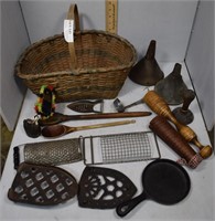 Hand woven basket with primitive assortment - spoo