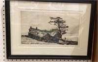 Signed original engraving of Moor Lodge by Norma