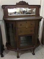 Antique Sideboard Cabinet w/ Curved Glass