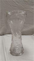 Tall crystal vase w/ etched flowers