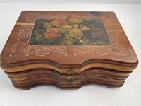 Vintage Wooden Footed  Floral Decoupage Box