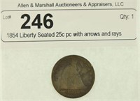 1854 Liberty Seated 25c pc with arrows and rays