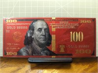 24k gold-plated banknote Red. $100