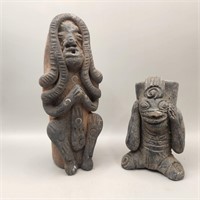 Two black terra cotta Pre Columbian figures