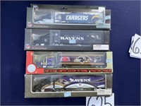 4 NFL tractor trailer trucks