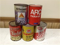 Lot of 5 Vintage Citgo, & More Motor Oil Cans 1qt