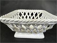 Table Tops Unlimited Woven Ceramic White Basket